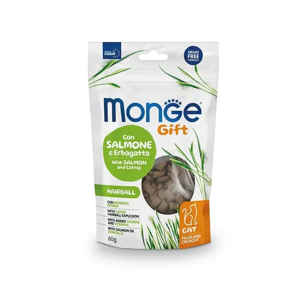 Monge Filled & Crunchy Hairball Snack Per Gatti Salmone E Erbagatta 60g