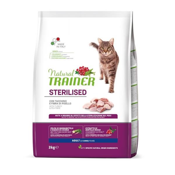 Natural Trainer Sterilised con Tacchino Crocchette per gatti 3KG